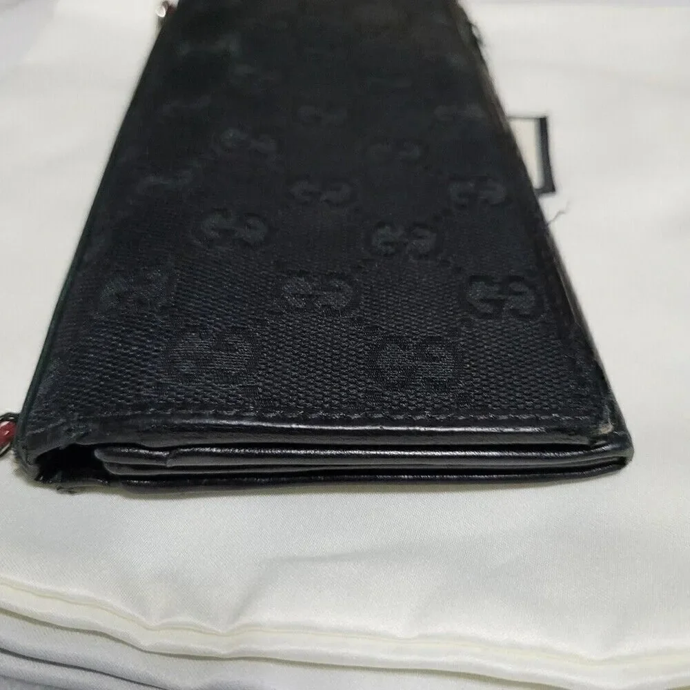 GUCCI GG Monogram Logo Black Leather Long Bifold Wallet 130590496334
